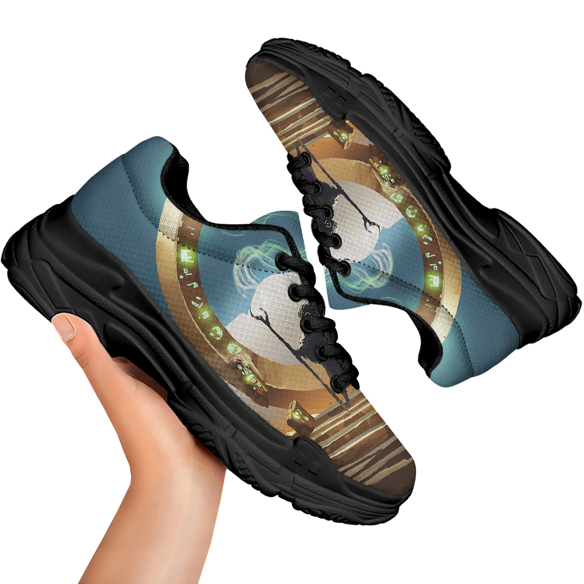 Wizard And Gate Print Black Chunky Shoes-grizzshop