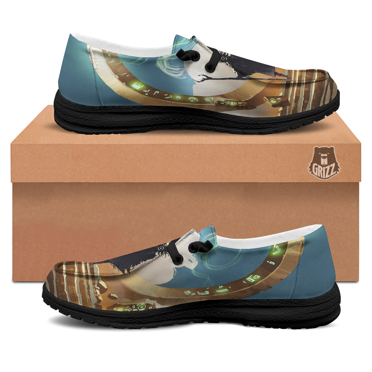 Wizard And Gate Print Black Loafers-grizzshop