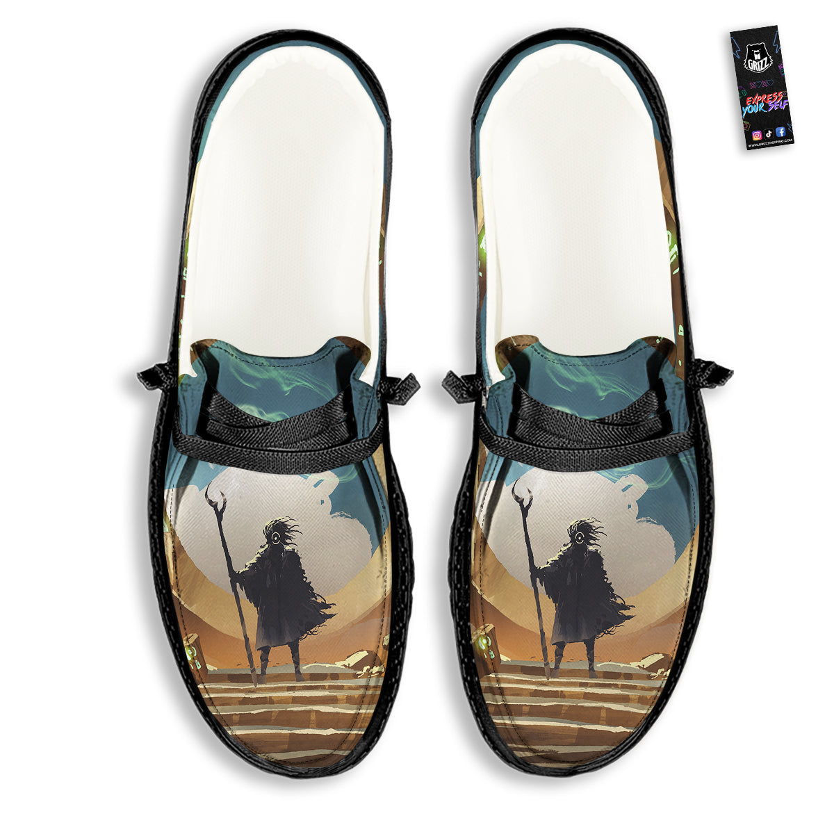 Wizard And Gate Print Black Loafers-grizzshop