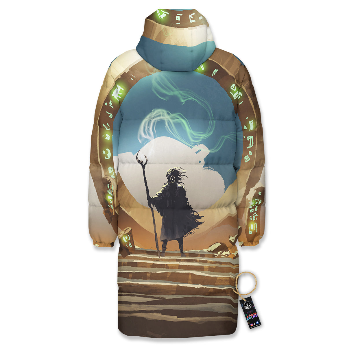 Wizard And Gate Print Long Down Jacket-grizzshop