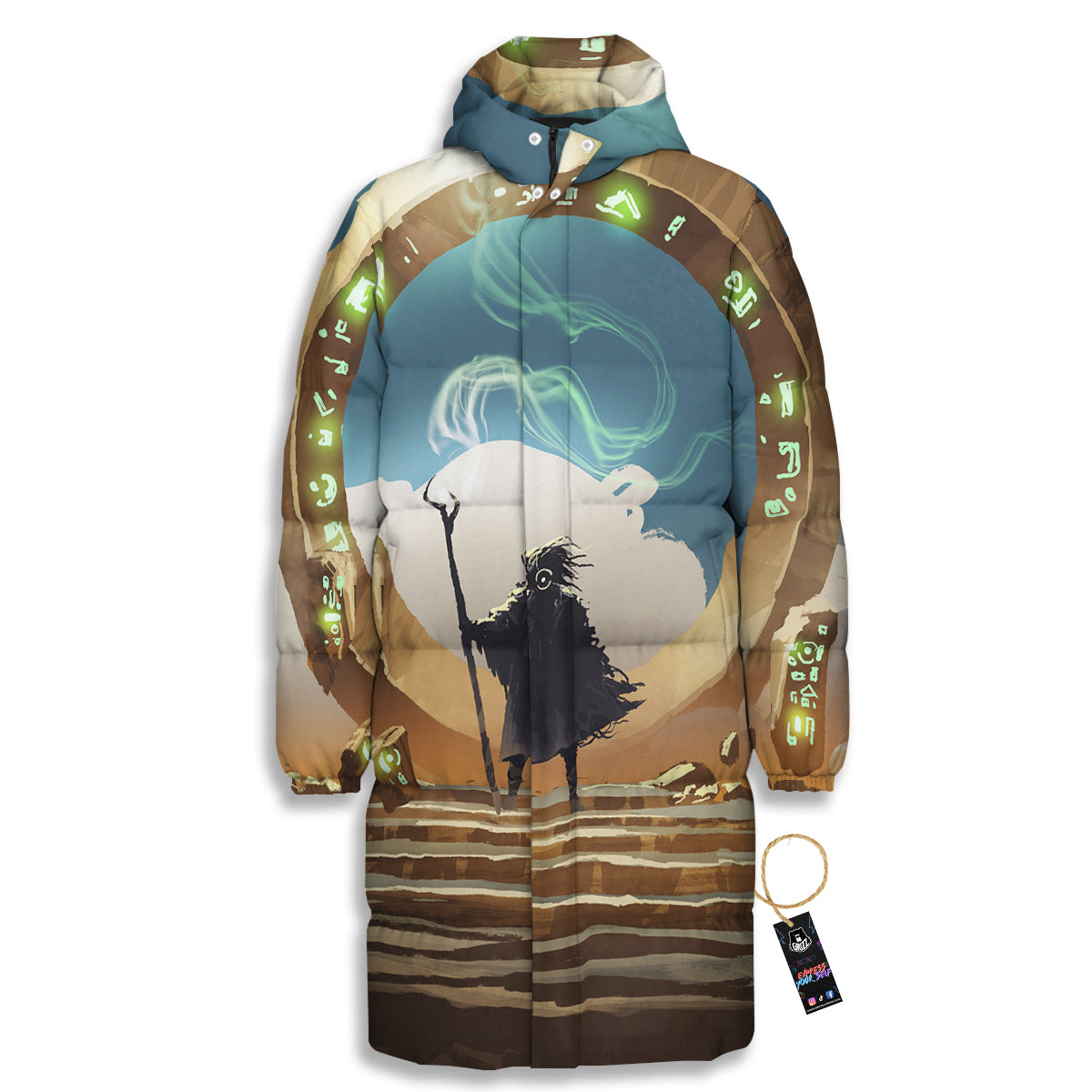 Wizard And Gate Print Long Down Jacket-grizzshop