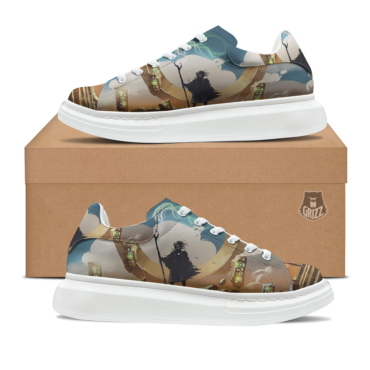 Wizard And Gate Print Platform Shoes-grizzshop