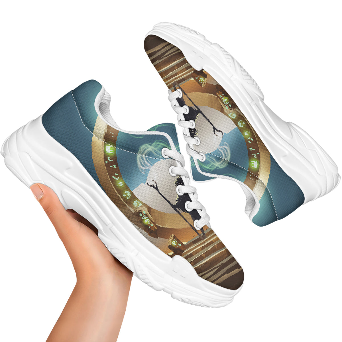 Wizard And Gate Print White Chunky Shoes-grizzshop
