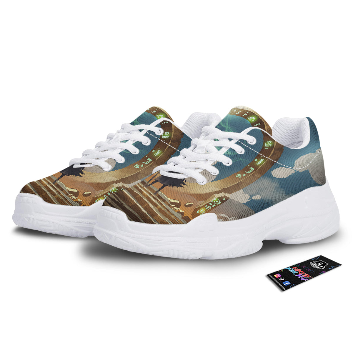 Wizard And Gate Print White Chunky Shoes-grizzshop