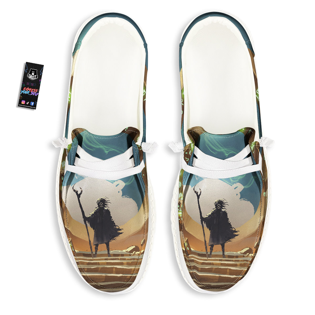 Wizard And Gate Print White Loafers-grizzshop