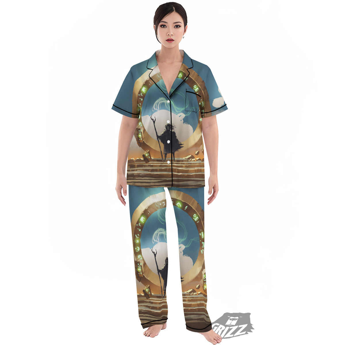 Wizard And Gate Print Women's Pajamas Set-grizzshop