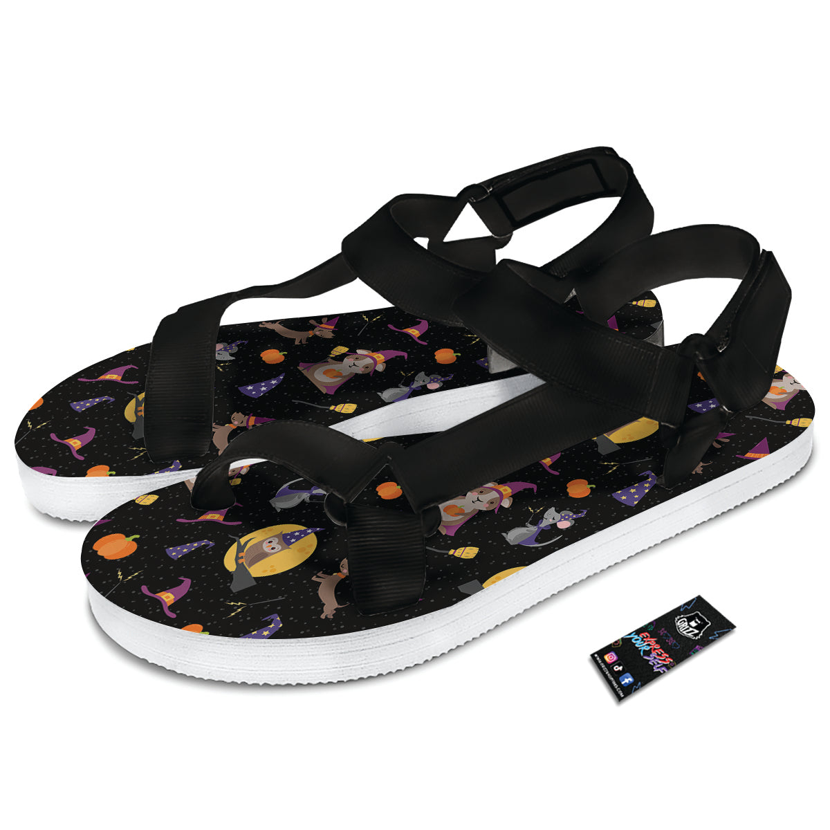Wizard Animal Print Pattern Black Open Toe Sandals-grizzshop