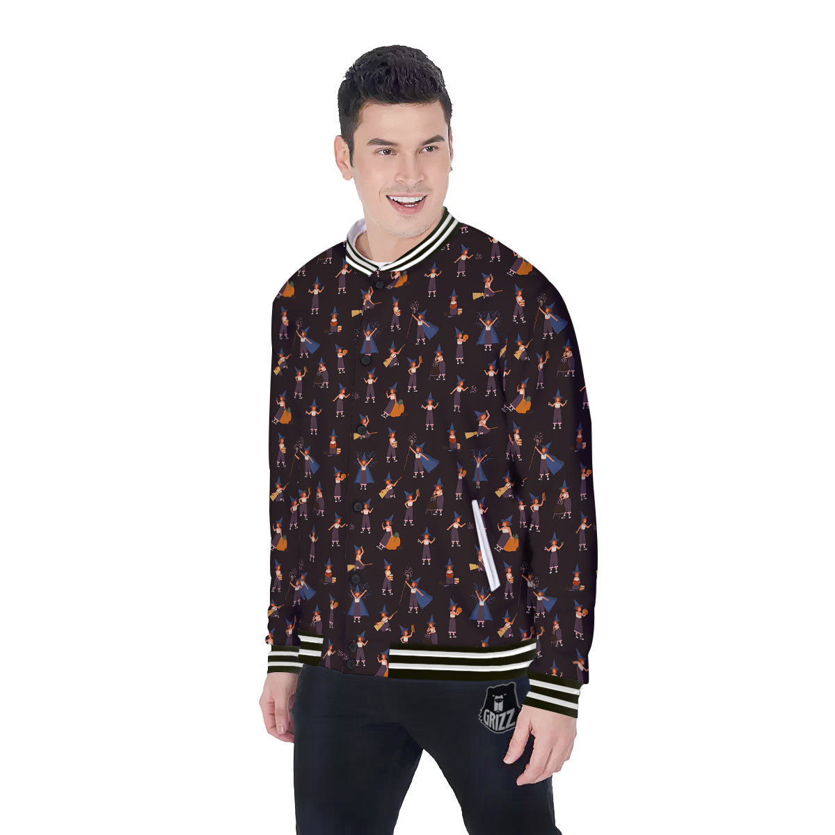 Wizard Cute Print Pattern Baseball Jacket-grizzshop