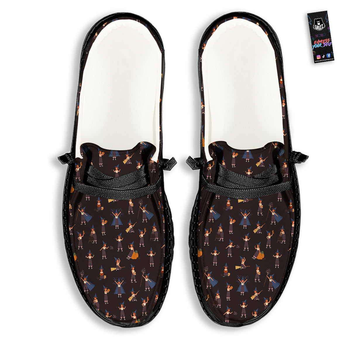 Wizard Cute Print Pattern Black Loafers-grizzshop