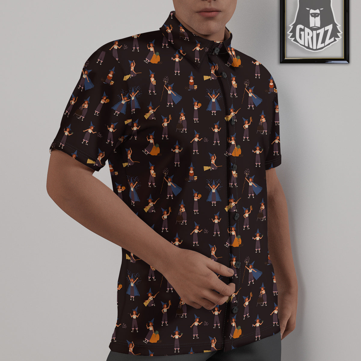 Wizard Cute Print Pattern Untucked Shirts-grizzshop