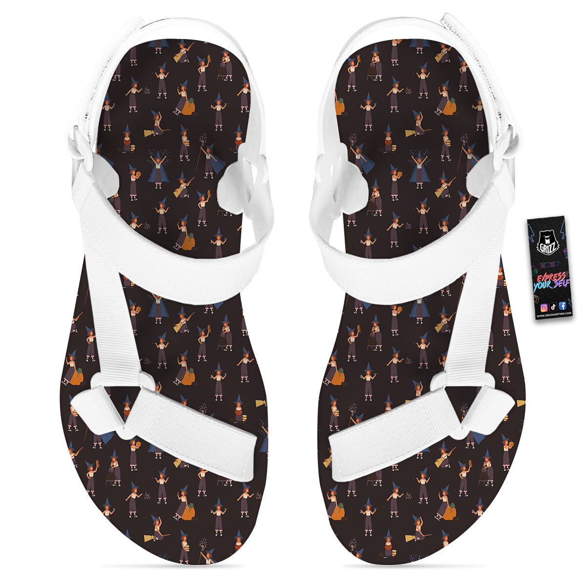 Wizard Cute Print Pattern White Open Toe Sandals-grizzshop