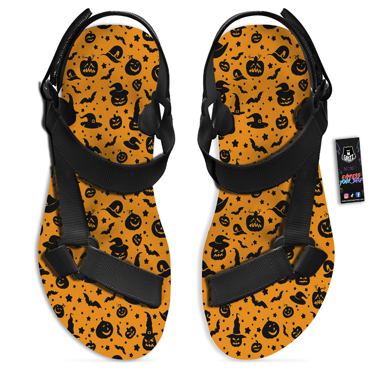Wizard Halloween Print Pattern Black Open Toe Sandals-grizzshop
