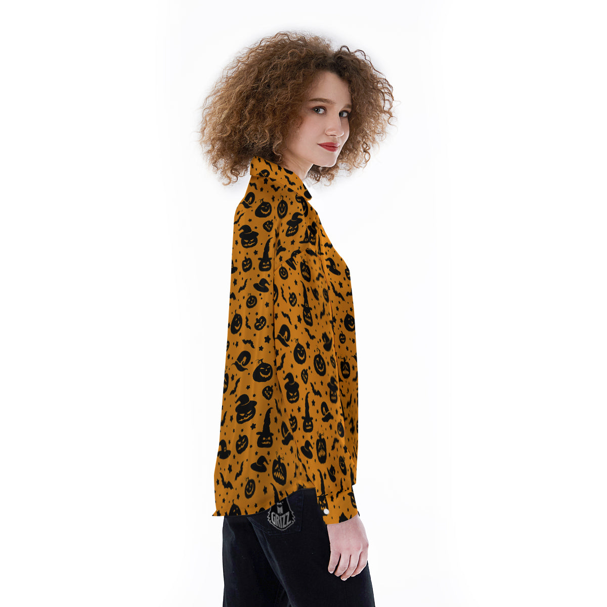 Wizard Halloween Print Pattern Women's Long Sleeve Shirts-grizzshop