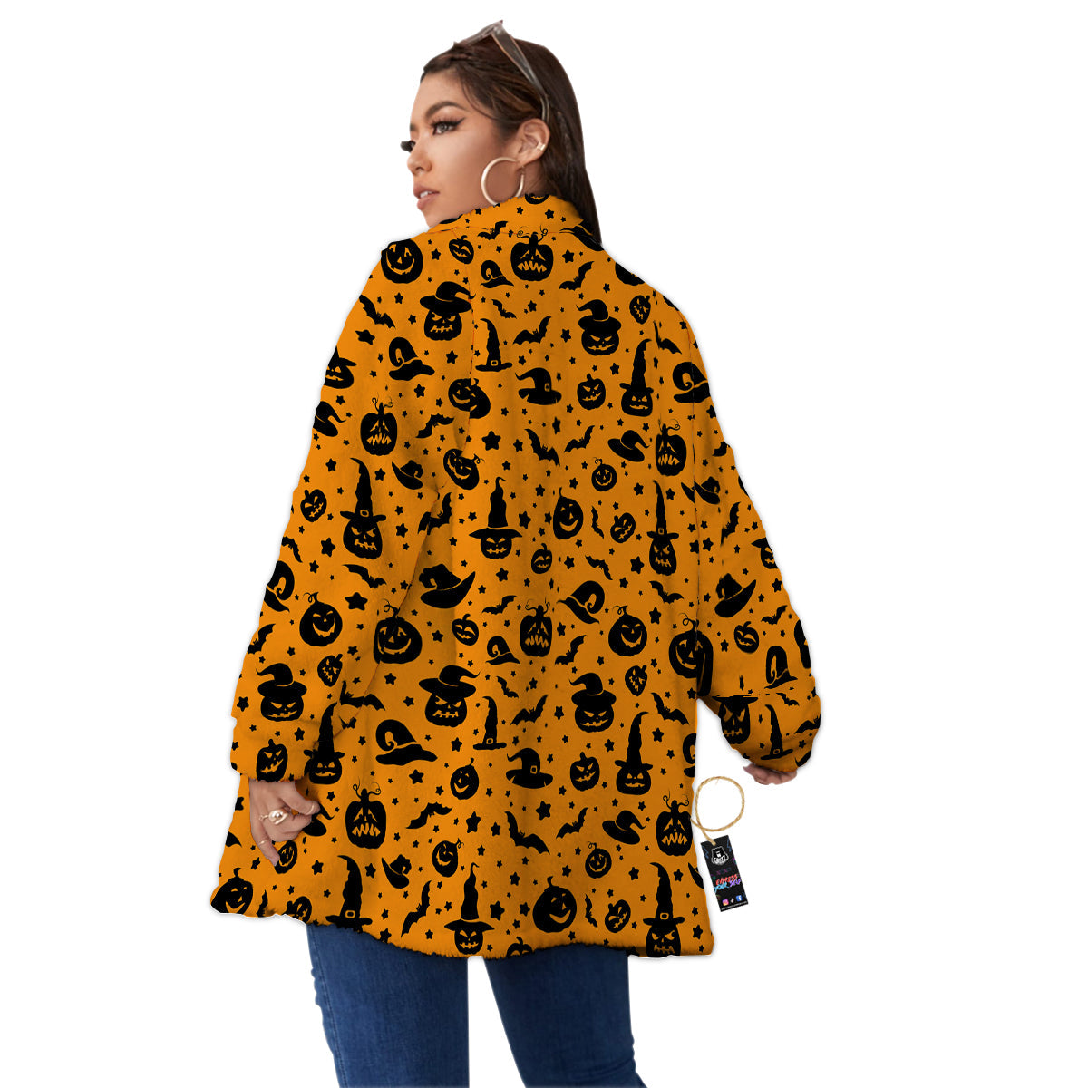 Wizard Halloween Print Pattern Women's Sherpa Jacket-grizzshop