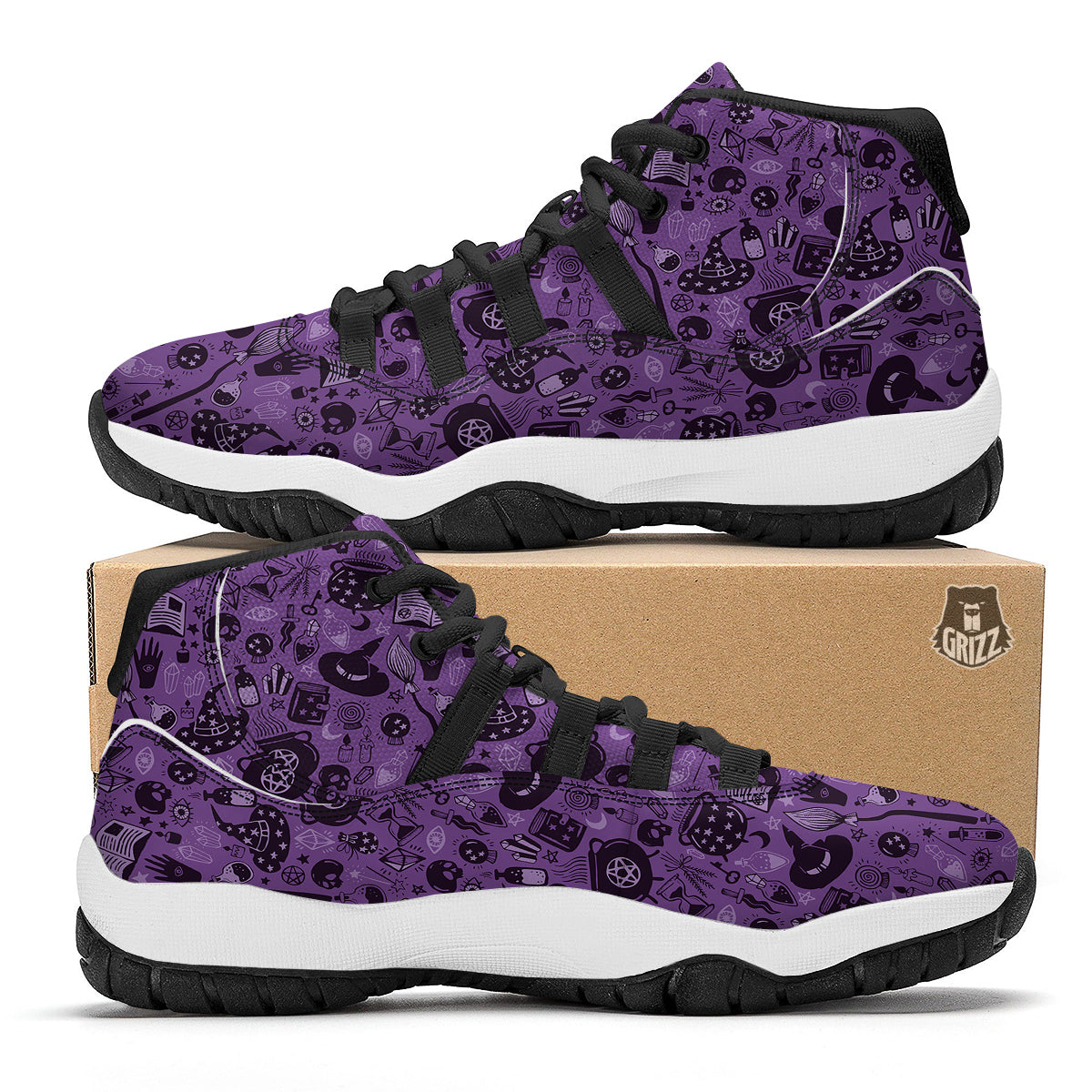 Wizard Magic Print Pattern Black Bball Shoes-grizzshop