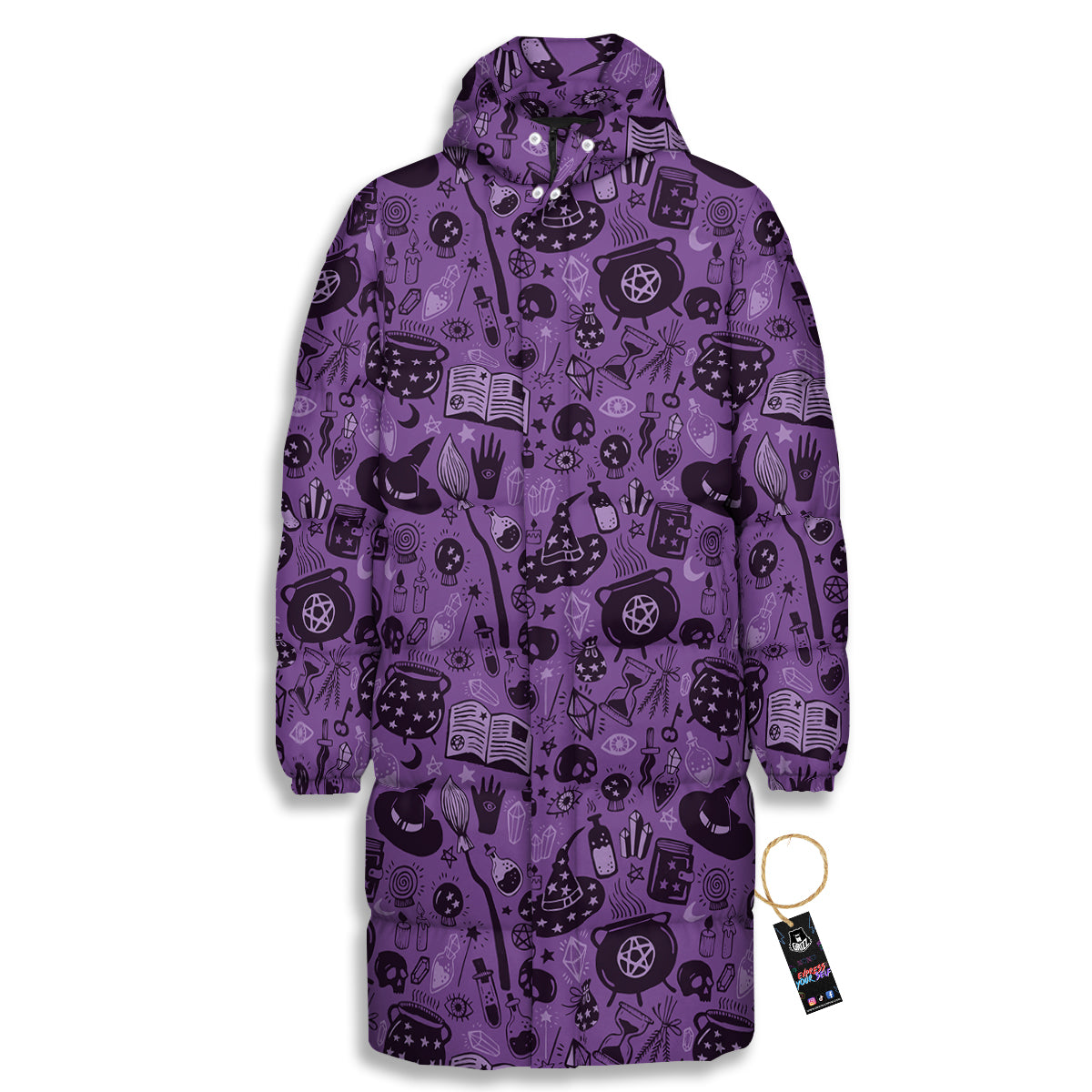 Wizard Magic Print Pattern Long Down Jacket-grizzshop
