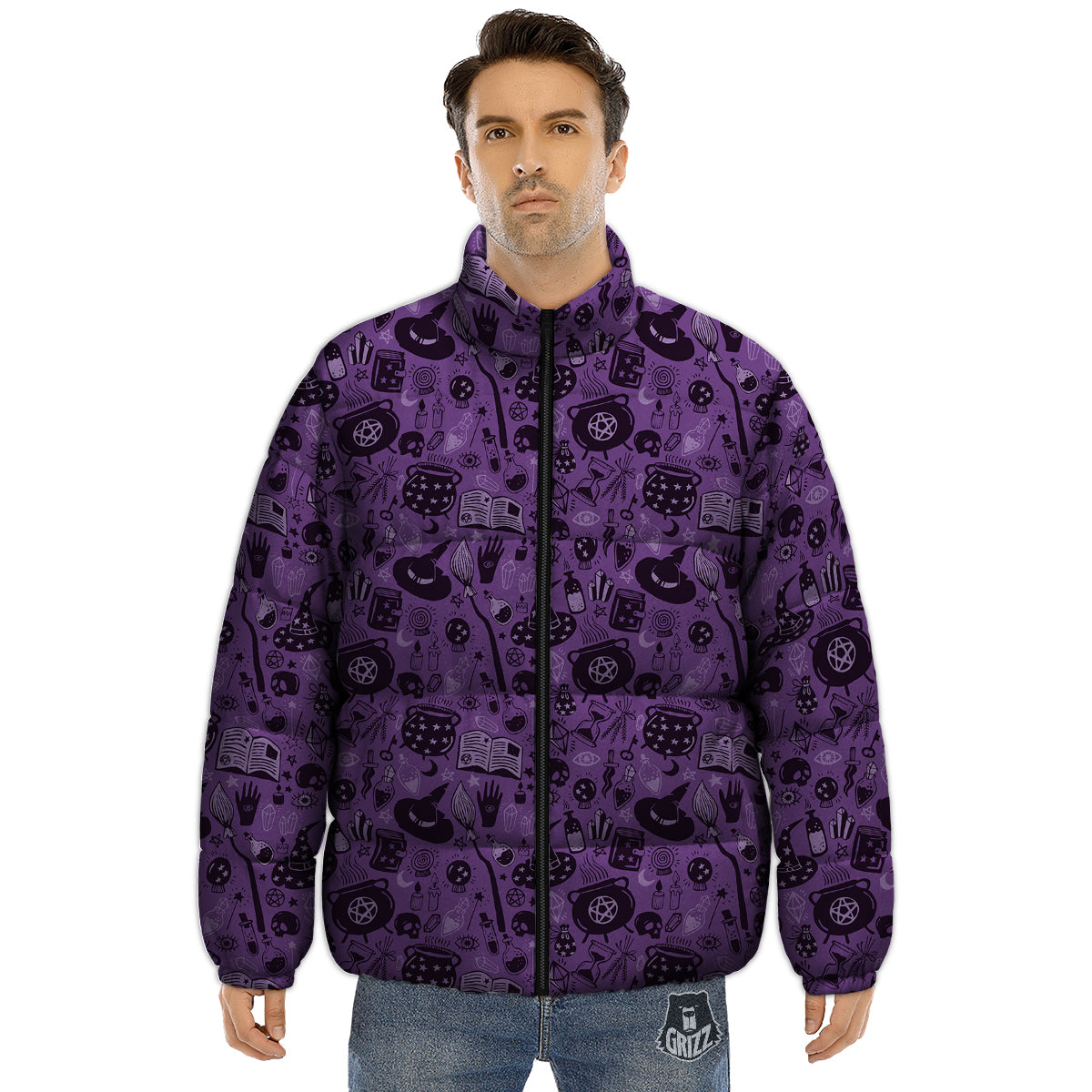 Wizard Magic Print Pattern Puffer Jacket-grizzshop