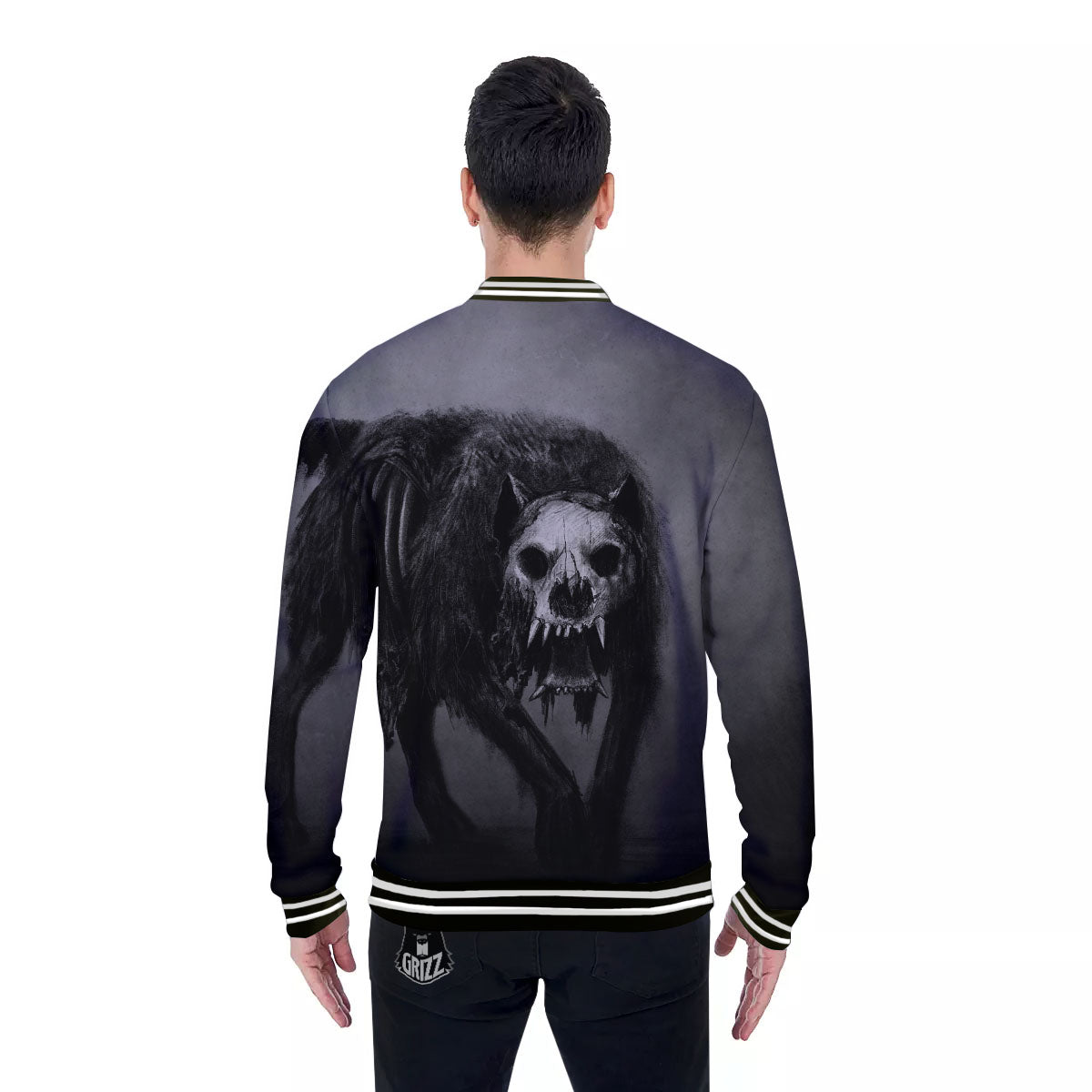 Wolf Black Demon Print Baseball Jacket-grizzshop