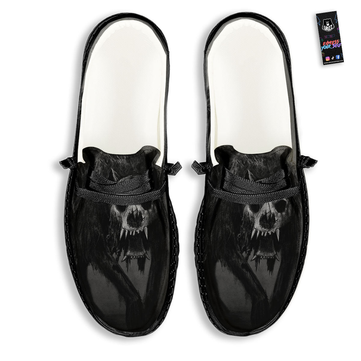 Wolf Black Demon Print Black Loafers-grizzshop