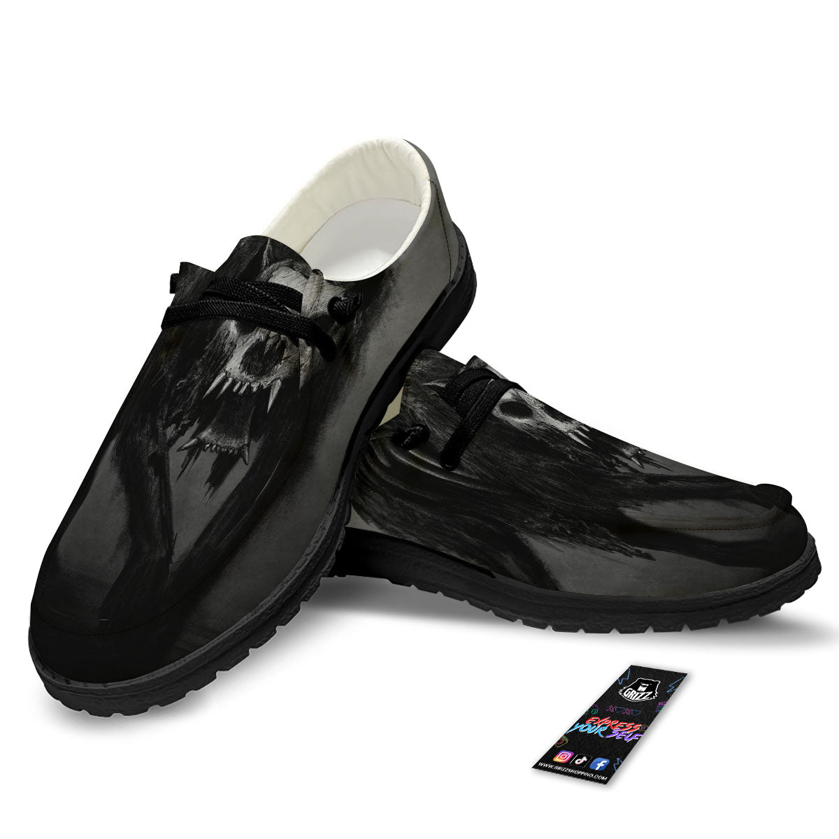Wolf Black Demon Print Black Loafers-grizzshop