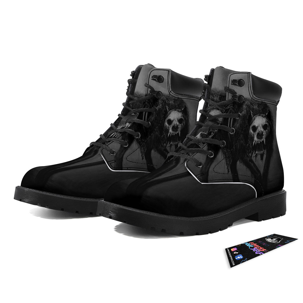 Wolf Black Demon Print Boots-grizzshop
