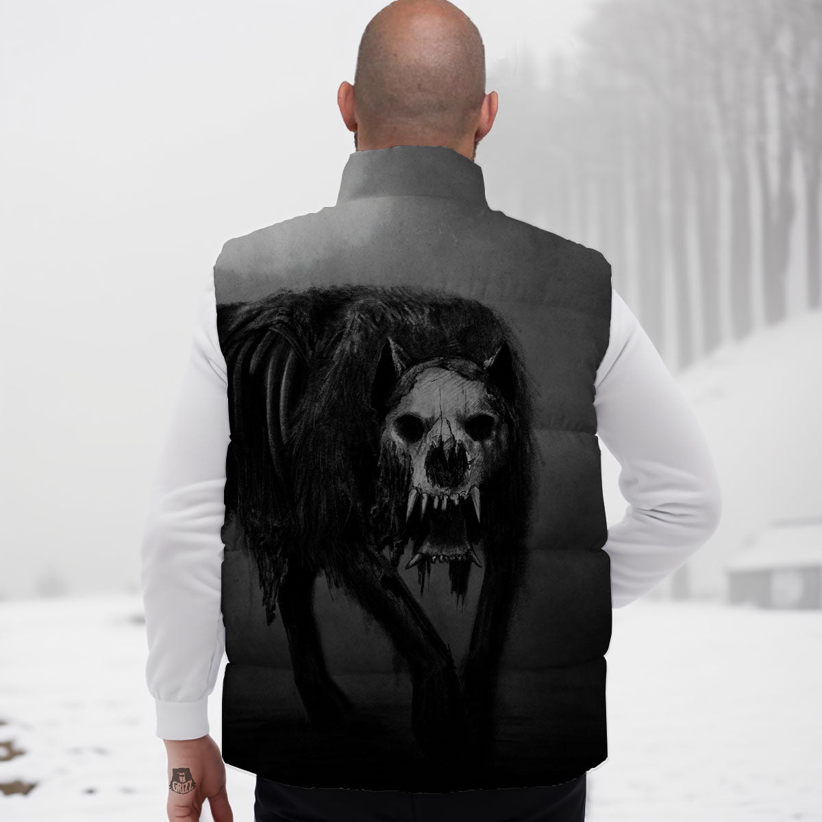 Wolf Black Demon Print Down Vest-grizzshop