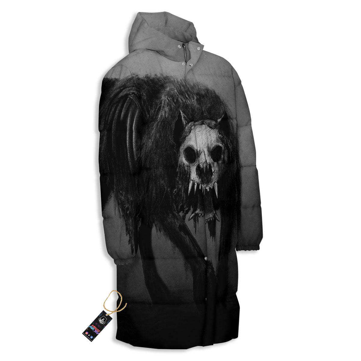 Wolf Black Demon Print Long Down Jacket-grizzshop