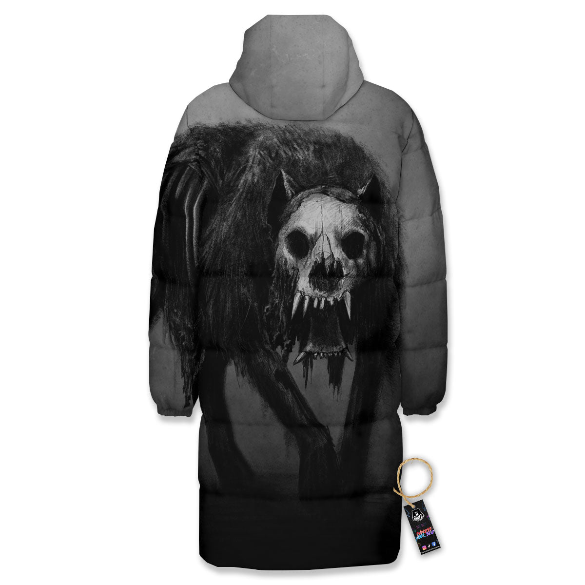 Wolf Black Demon Print Long Down Jacket-grizzshop
