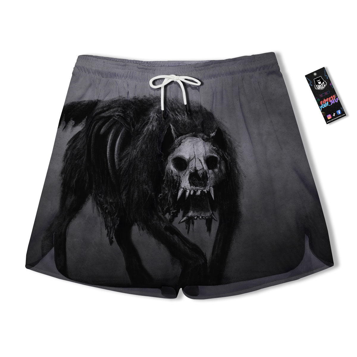Wolf Black Demon Print Men's Running Shorts-grizzshop