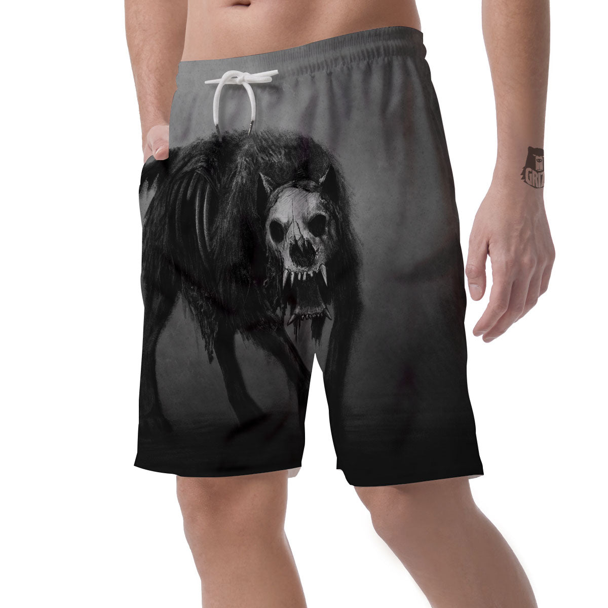 Wolf Black Demon Print Men's Shorts-grizzshop