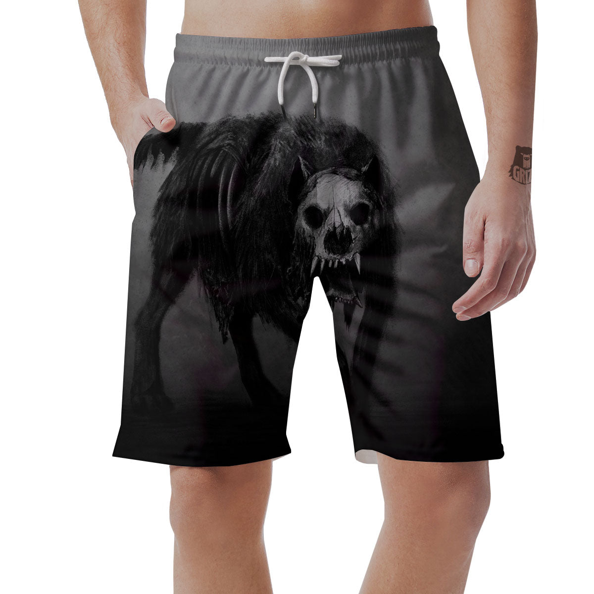 Wolf Black Demon Print Men's Shorts-grizzshop