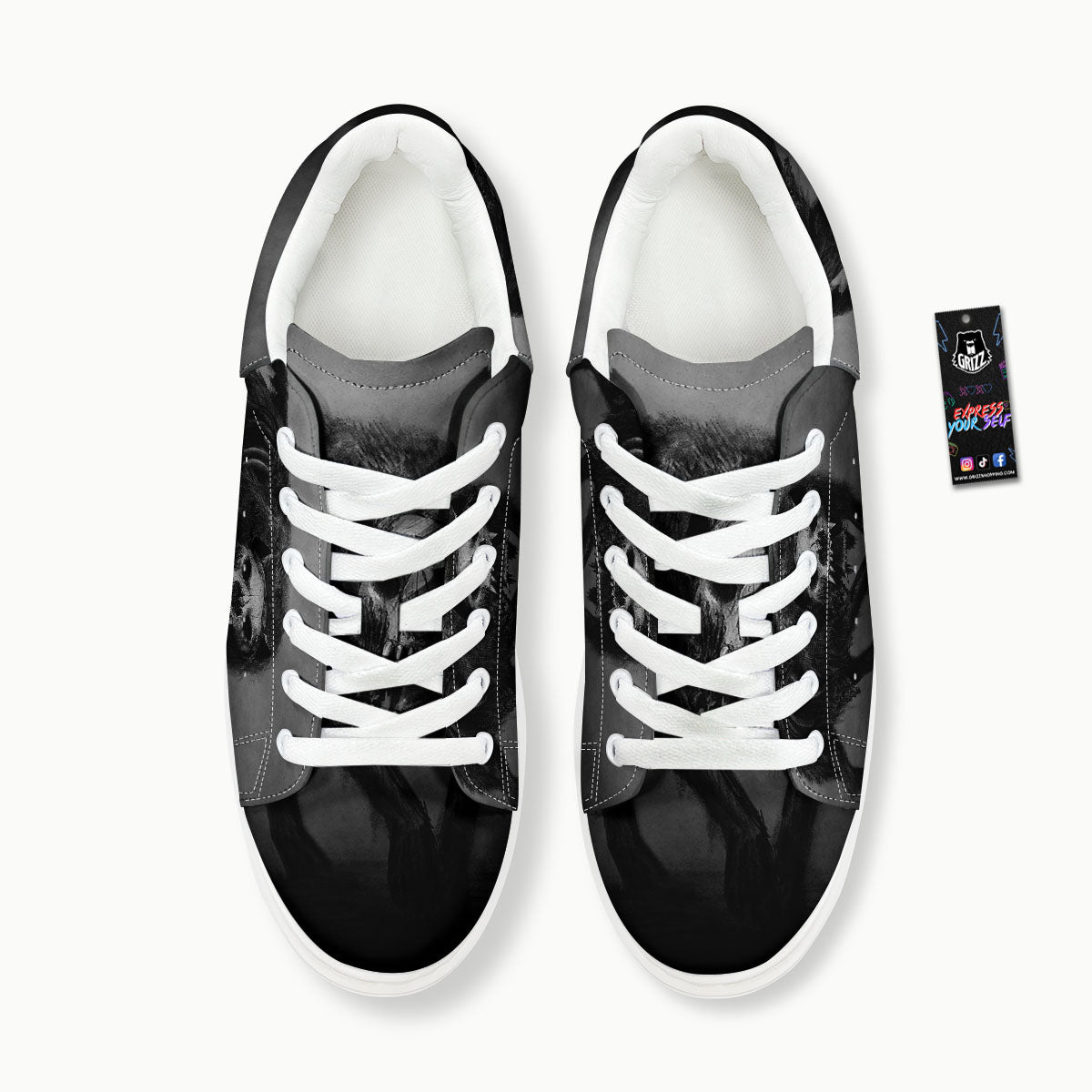 Wolf Black Demon Print Platform Shoes-grizzshop