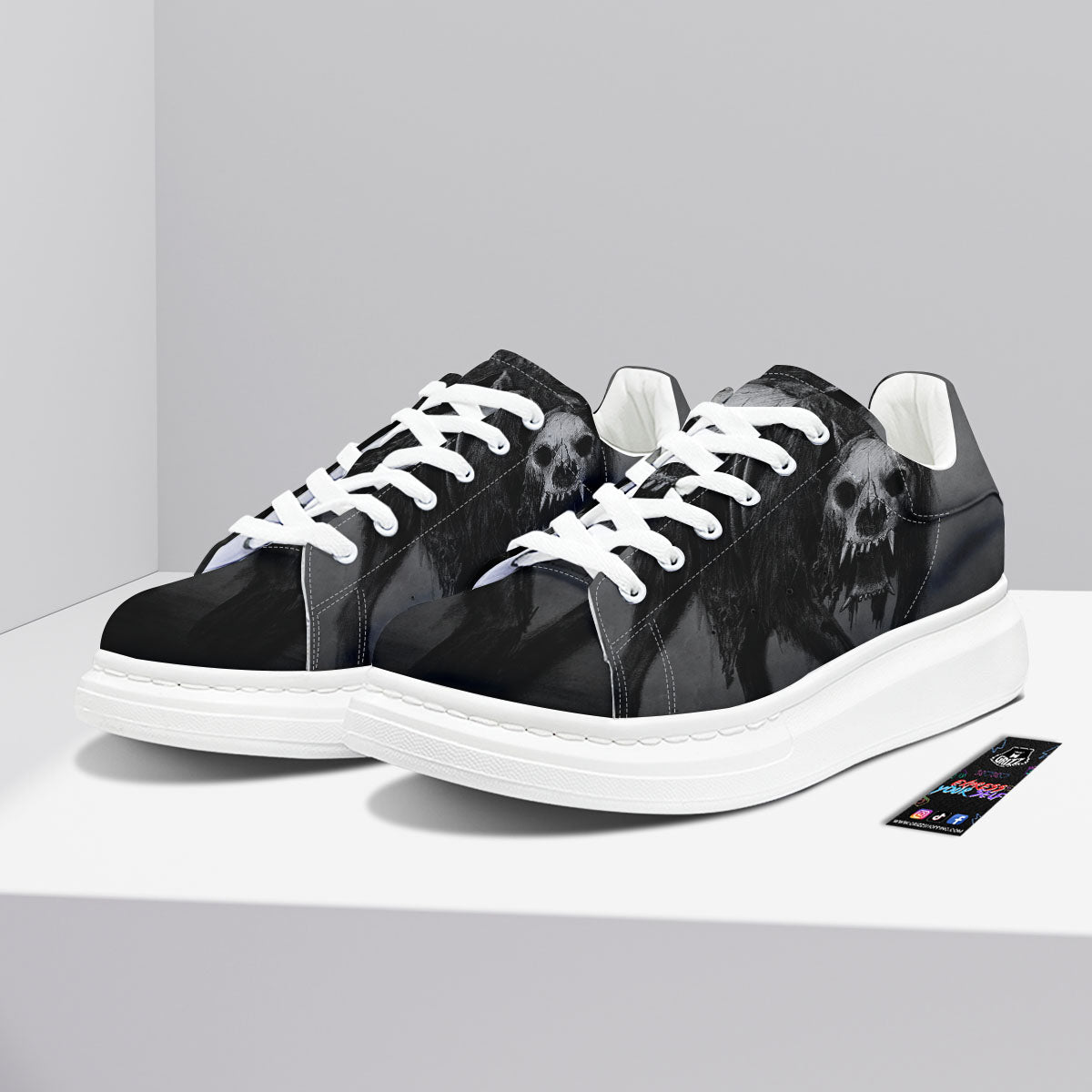 Wolf Black Demon Print Platform Shoes-grizzshop