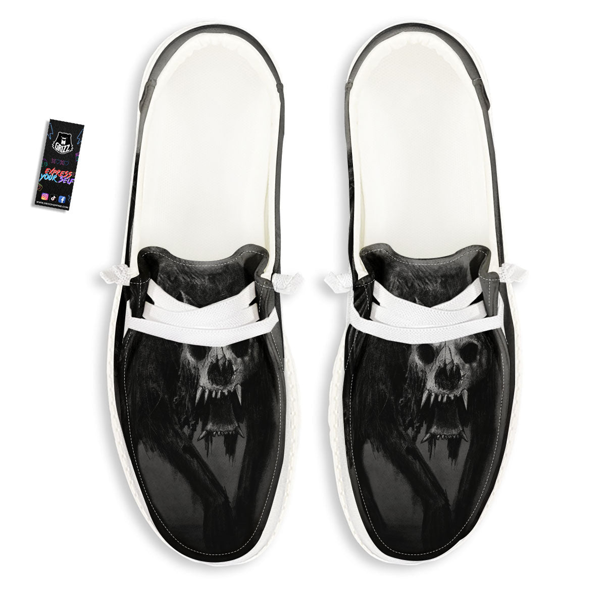 Wolf Black Demon Print White Loafers-grizzshop