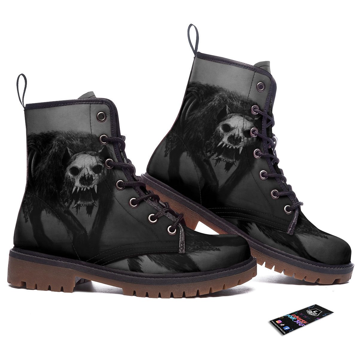 Wolf Black Demon Print Work Boots-grizzshop