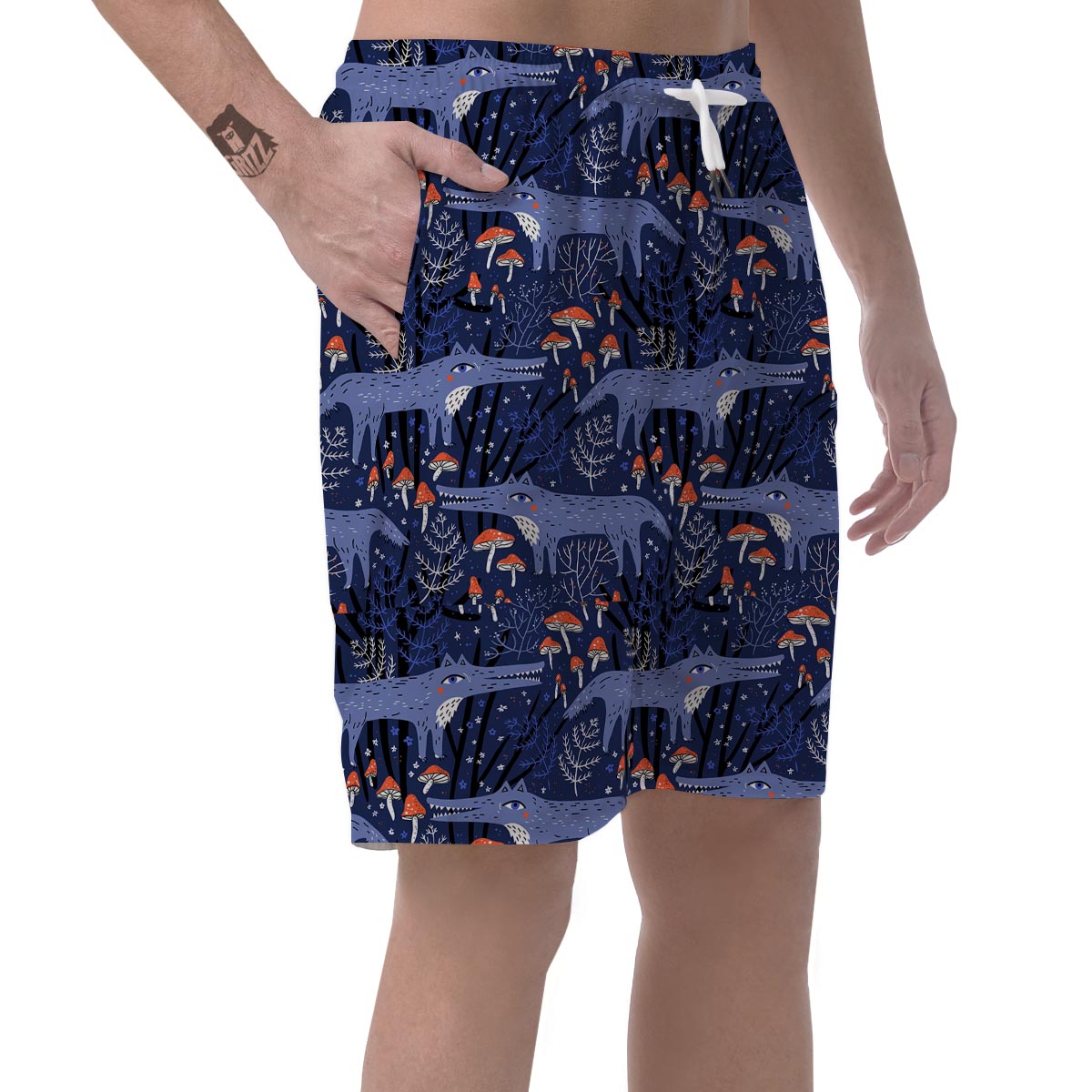 Wolf Cartoon Pattern Print Men's Shorts-grizzshop