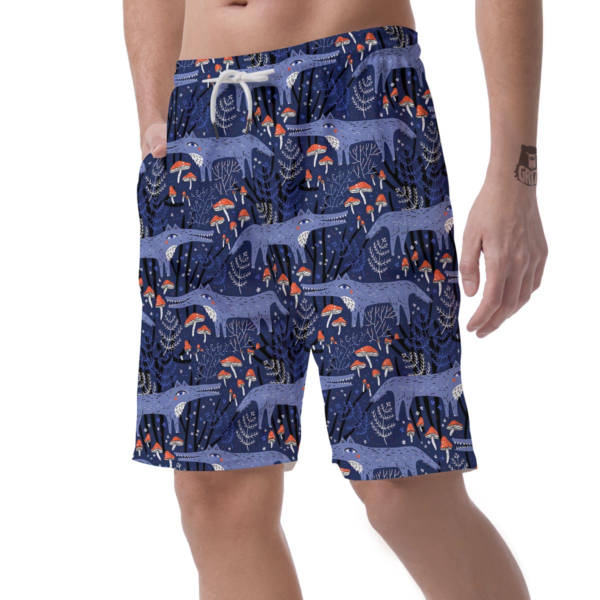 Wolf Cartoon Pattern Print Men's Shorts-grizzshop