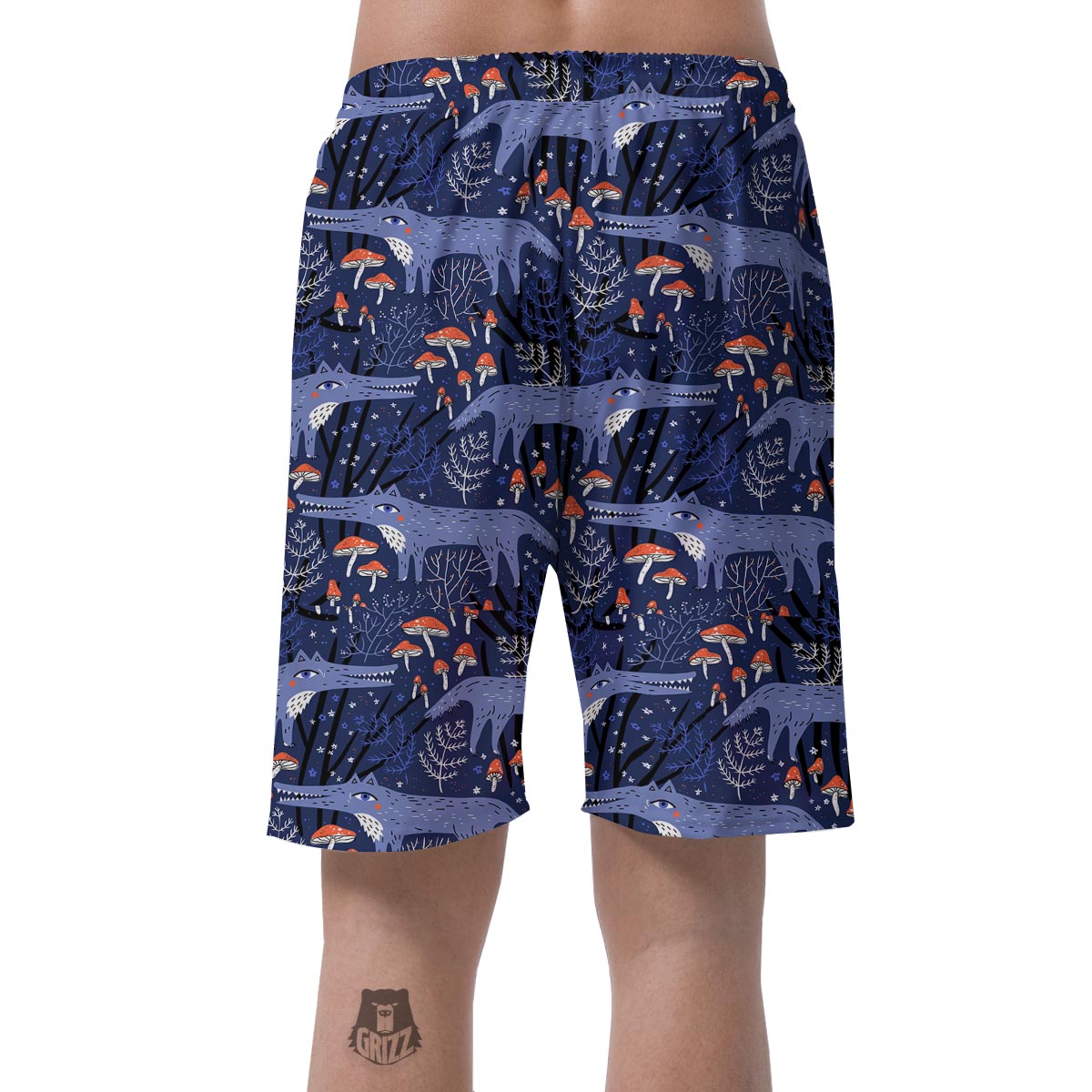 Wolf Cartoon Pattern Print Men's Shorts-grizzshop