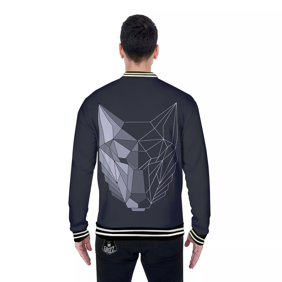 Wolf Geometric Dark Print Baseball Jacket-grizzshop