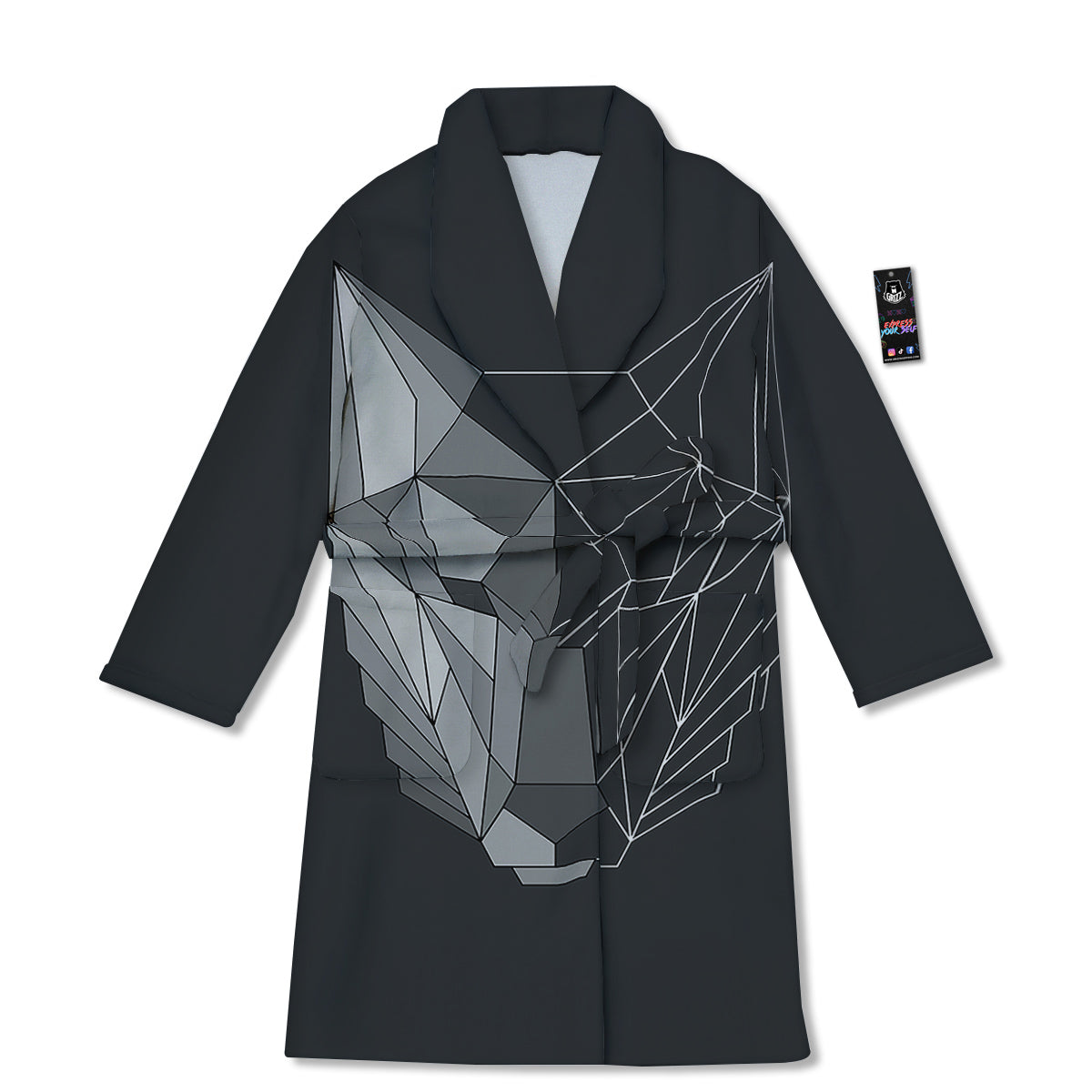 Wolf Geometric Dark Print Bathrobe-grizzshop