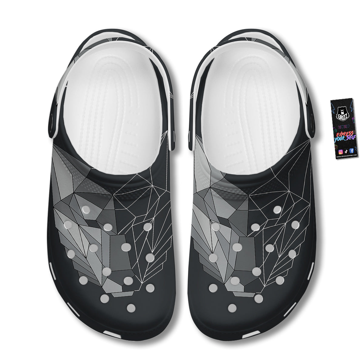 Wolf Geometric Dark Print Clog-grizzshop