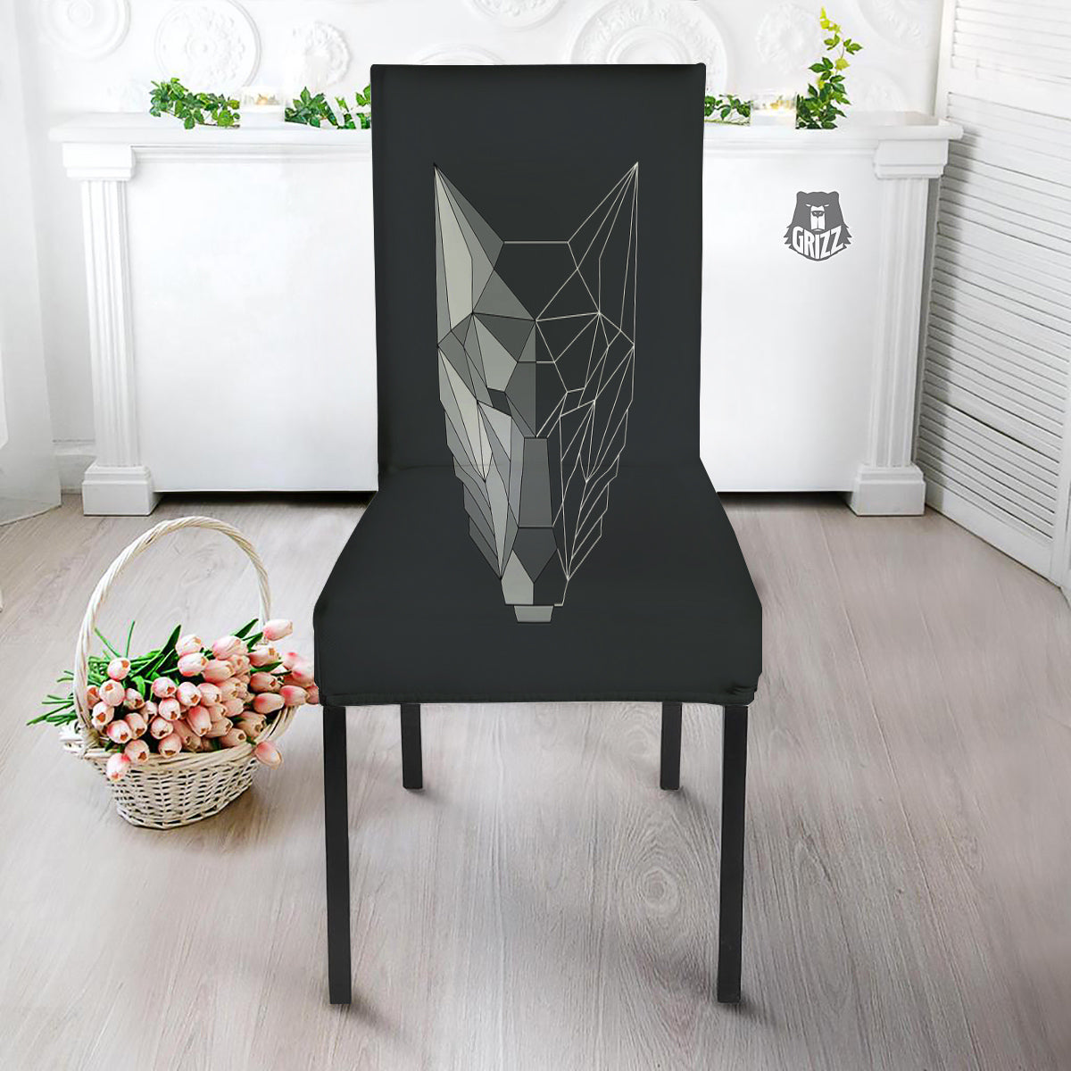 Wolf Geometric Dark Print Dining Chair Slipcover-grizzshop
