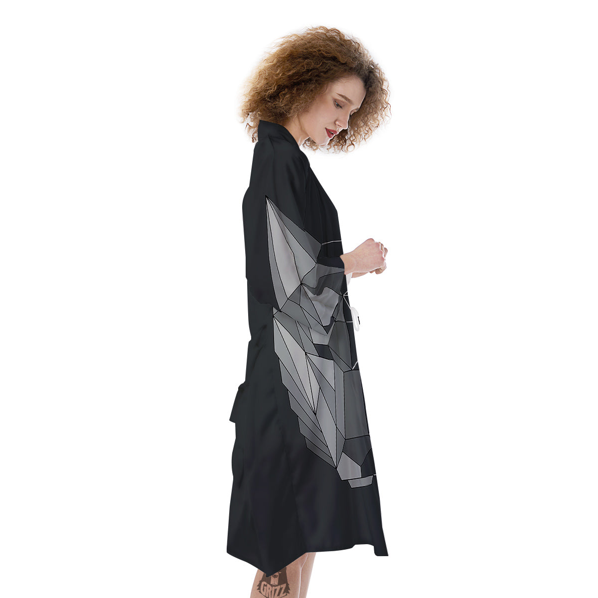 Wolf Geometric Dark Print Kimono-grizzshop