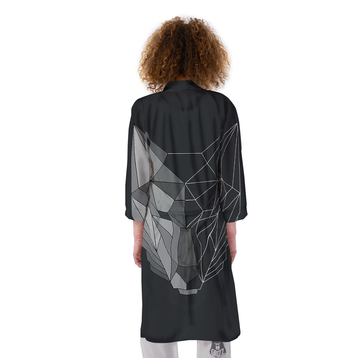 Wolf Geometric Dark Print Kimono-grizzshop