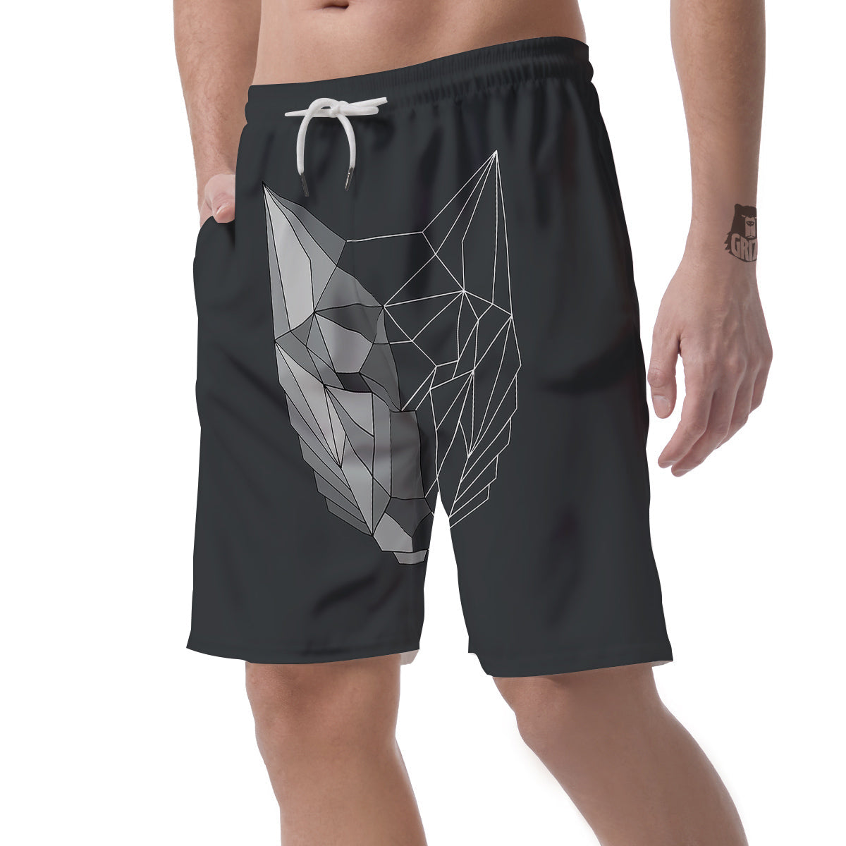 Wolf Geometric Dark Print Men's Shorts-grizzshop