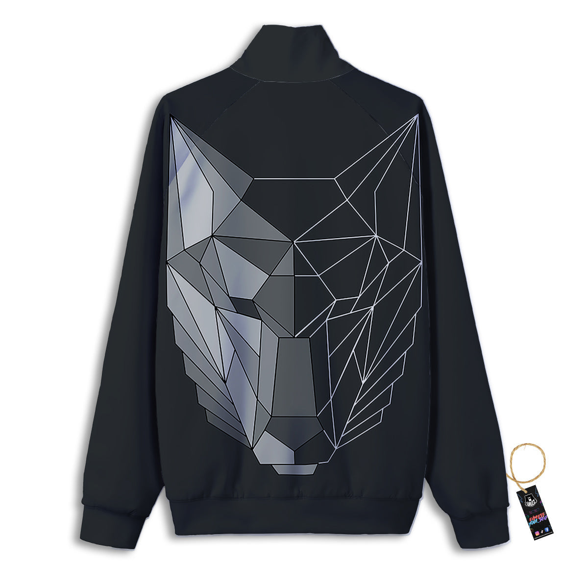 Wolf Geometric Dark Print Track Jacket-grizzshop
