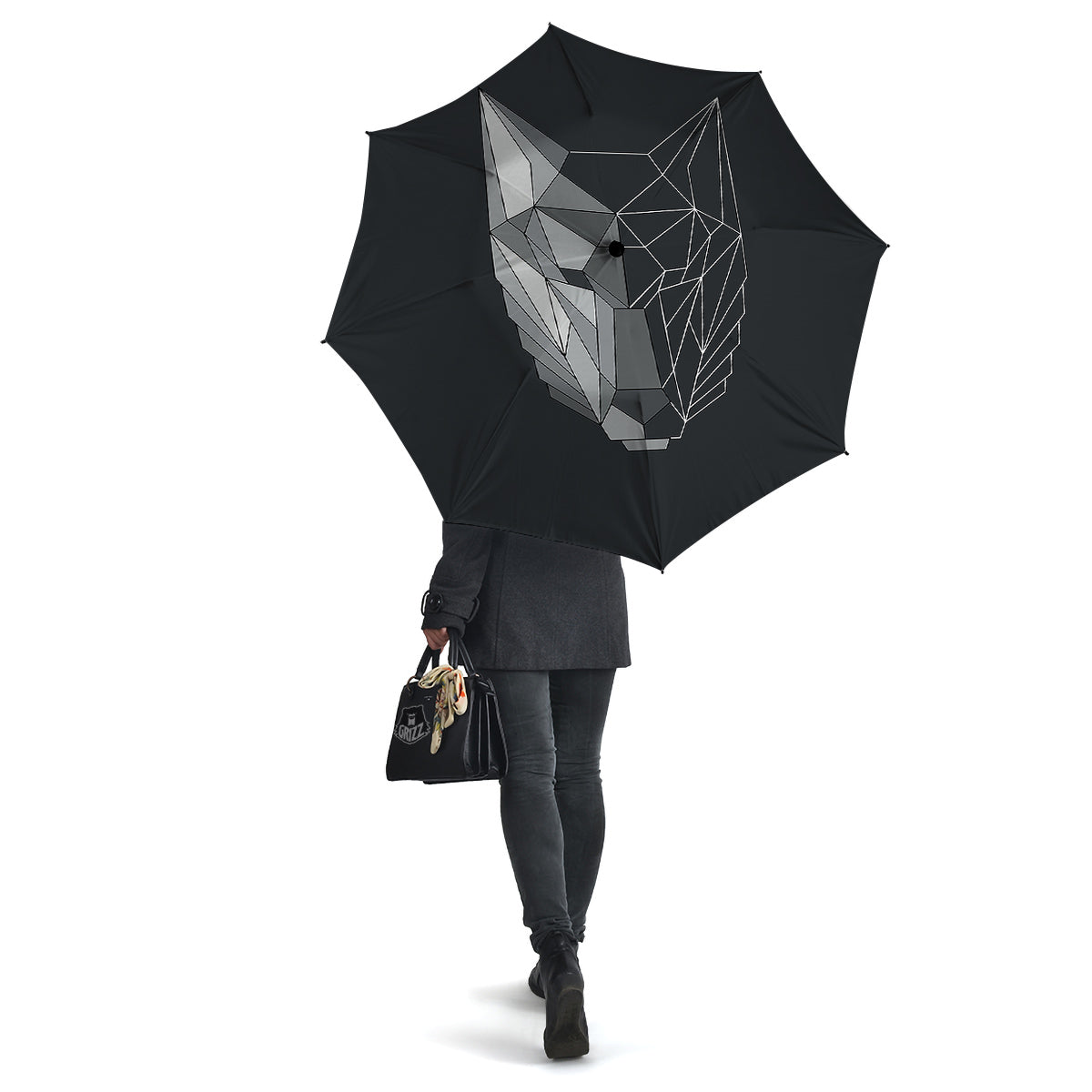 Wolf Geometric Dark Print Umbrella-grizzshop