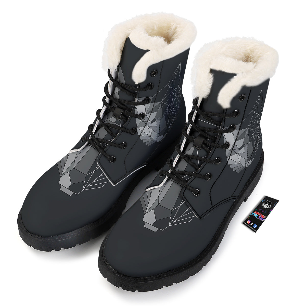 Wolf Geometric Dark Print Winter Boots-grizzshop