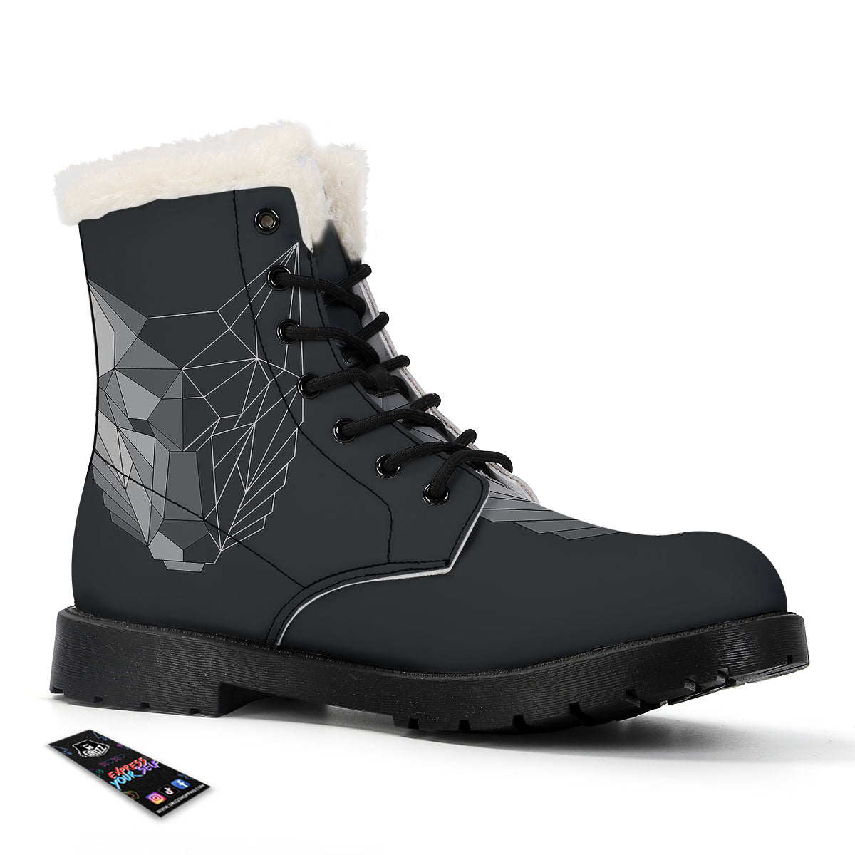 Wolf Geometric Dark Print Winter Boots-grizzshop