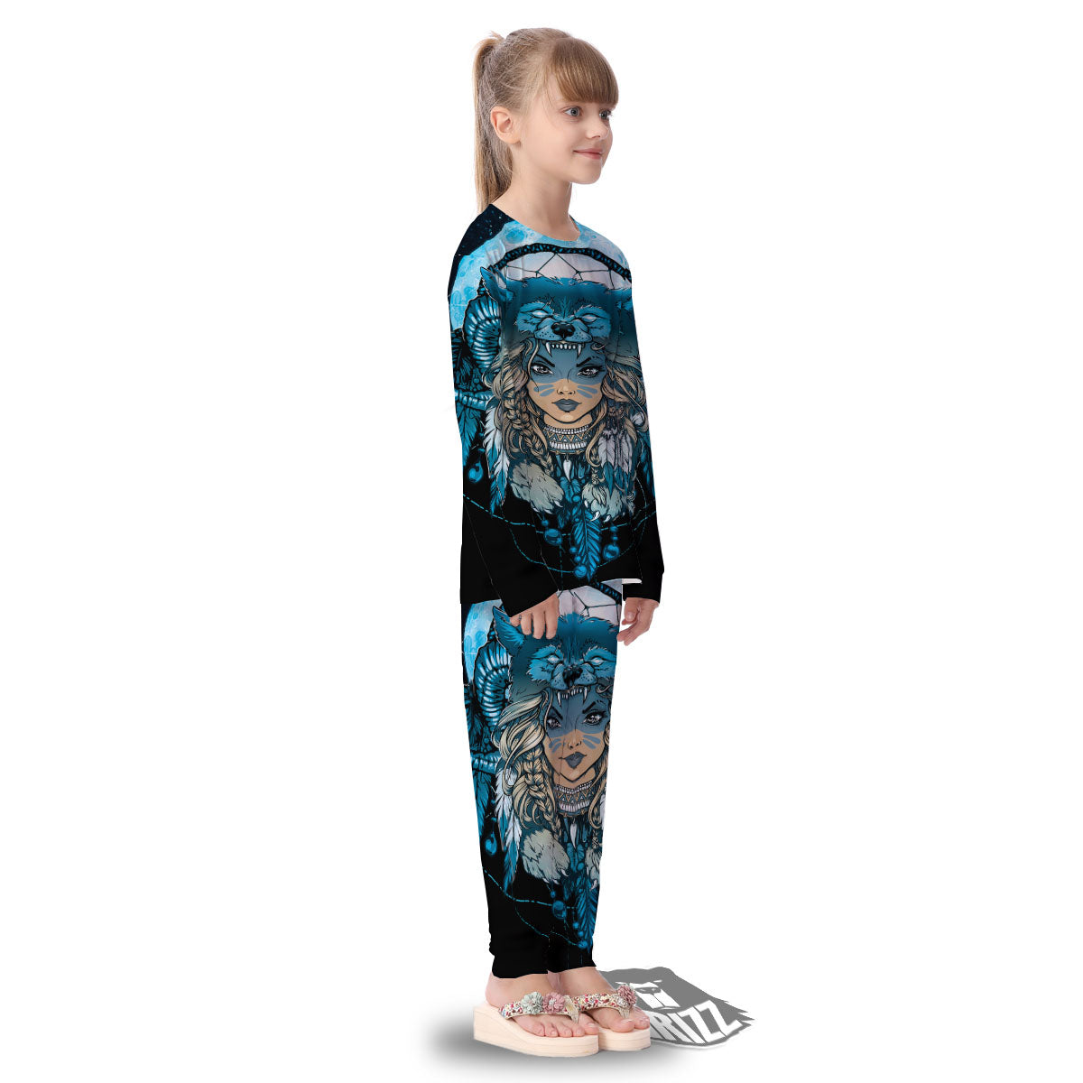 Wolf Girl Native American Print Kid's Pajamas-grizzshop